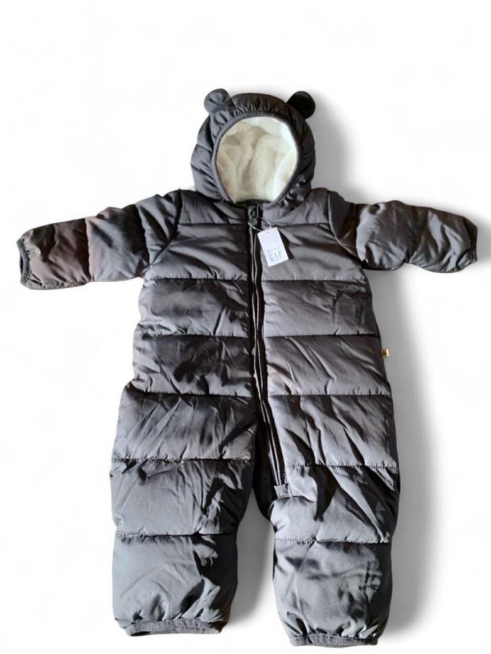 NWT baby GAP ColdControl Max Snowsuit 0-3M Gray Hooded Bear Water-Resistant Zip